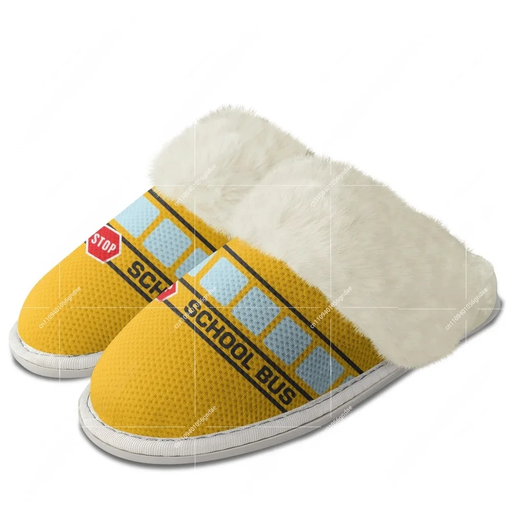 Men Shoes Yellow - Pantofole in peluche stampate con autobus